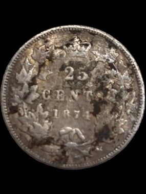 Vintage 25 Cents Coin - Silver Tone 1874 old